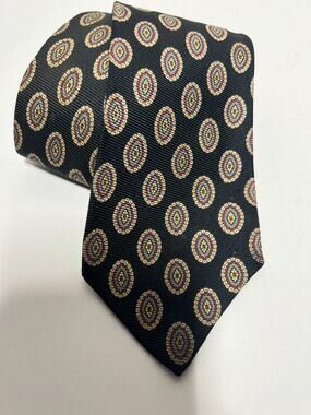 VTG Polo Ralph Lauren EUC Black Geometric Medallion 100% Silk Tie 57" x 3.5"